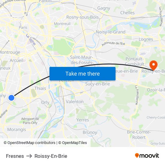 Fresnes to Roissy-En-Brie map