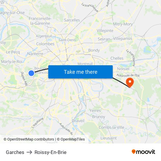 Garches to Roissy-En-Brie map