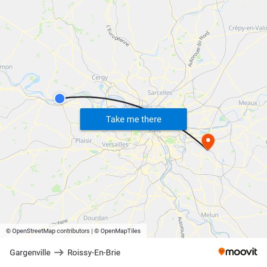 Gargenville to Roissy-En-Brie map