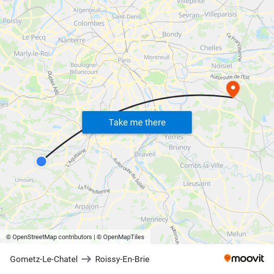 Gometz-Le-Chatel to Roissy-En-Brie map