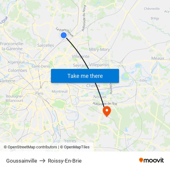 Goussainville to Roissy-En-Brie map