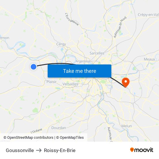 Goussonville to Roissy-En-Brie map