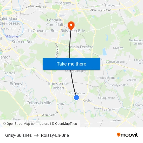 Grisy-Suisnes to Roissy-En-Brie map