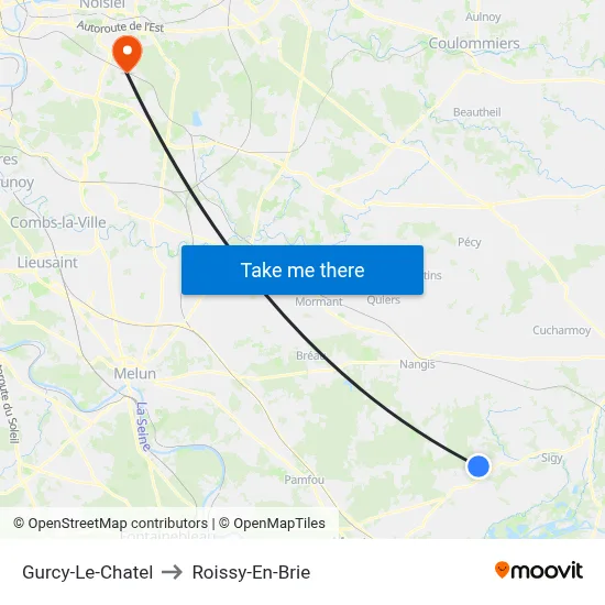 Gurcy-Le-Chatel to Roissy-En-Brie map