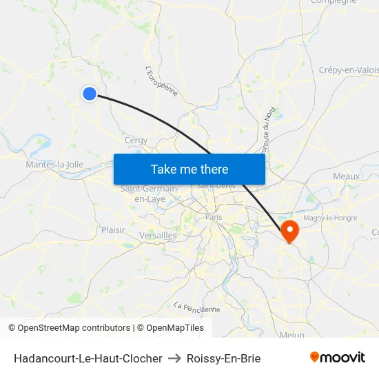 Hadancourt-Le-Haut-Clocher to Roissy-En-Brie map