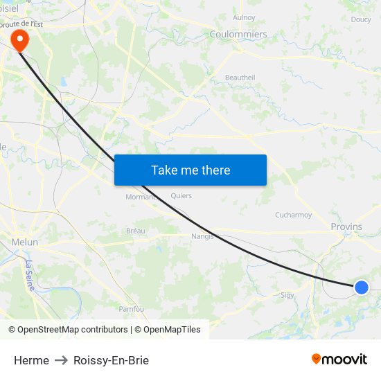 Herme to Roissy-En-Brie map