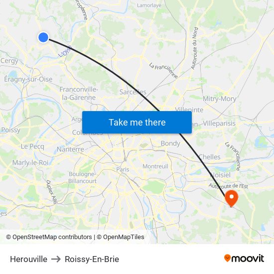 Herouville to Roissy-En-Brie map