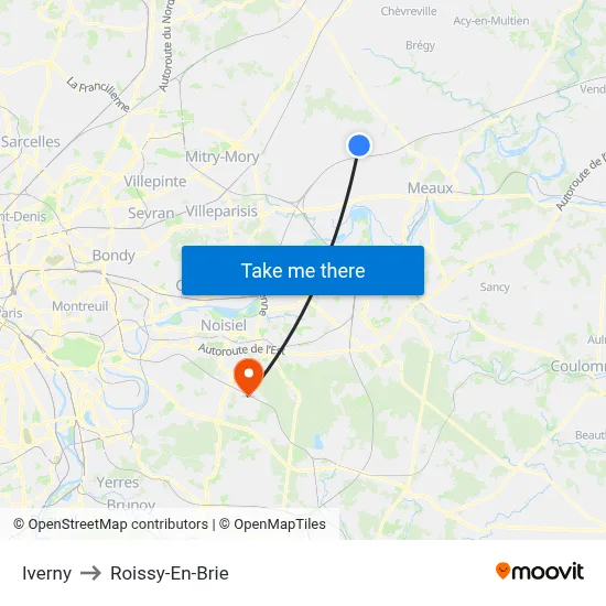 Iverny to Roissy-En-Brie map
