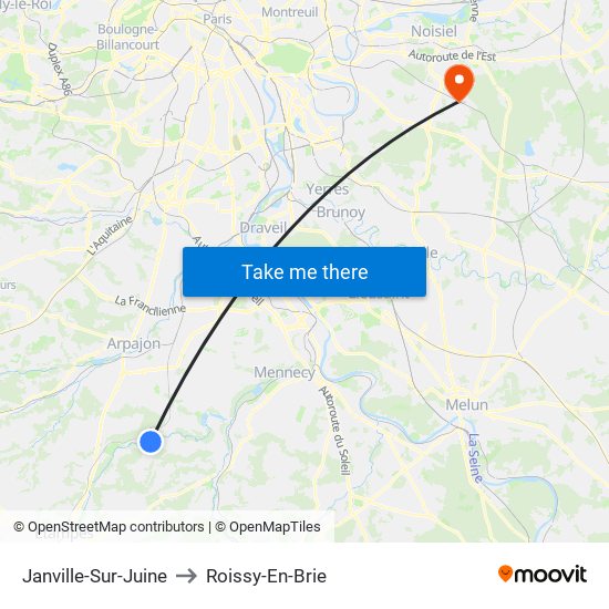Janville-Sur-Juine to Roissy-En-Brie map