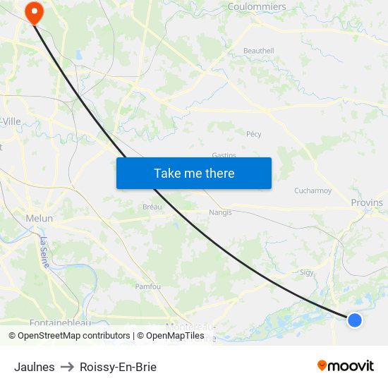 Jaulnes to Roissy-En-Brie map