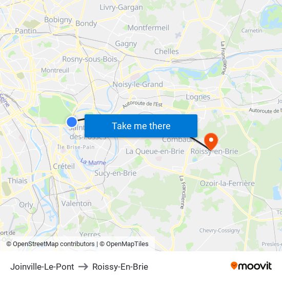 Joinville-Le-Pont to Roissy-En-Brie map