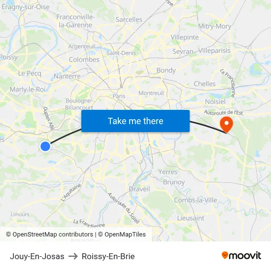 Jouy-En-Josas to Roissy-En-Brie map