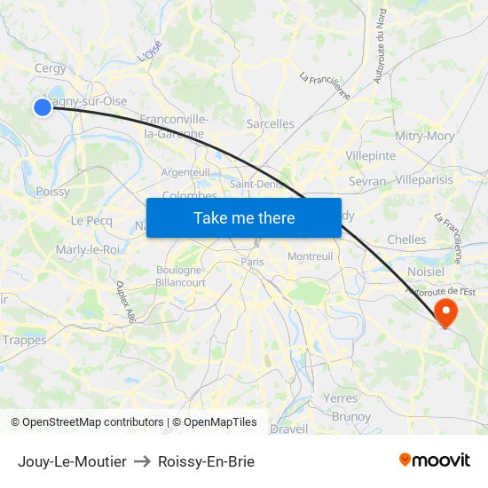 Jouy-Le-Moutier to Roissy-En-Brie map