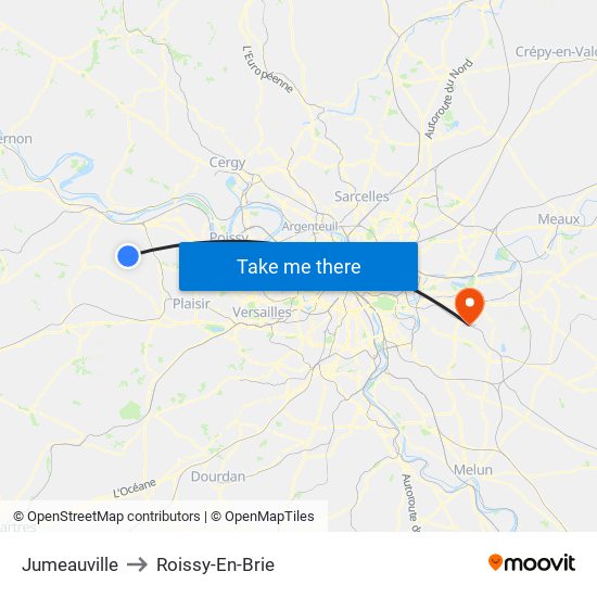 Jumeauville to Roissy-En-Brie map