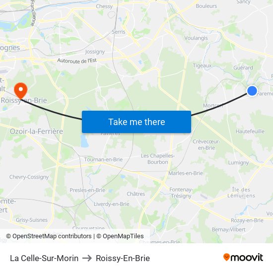 La Celle-Sur-Morin to Roissy-En-Brie map