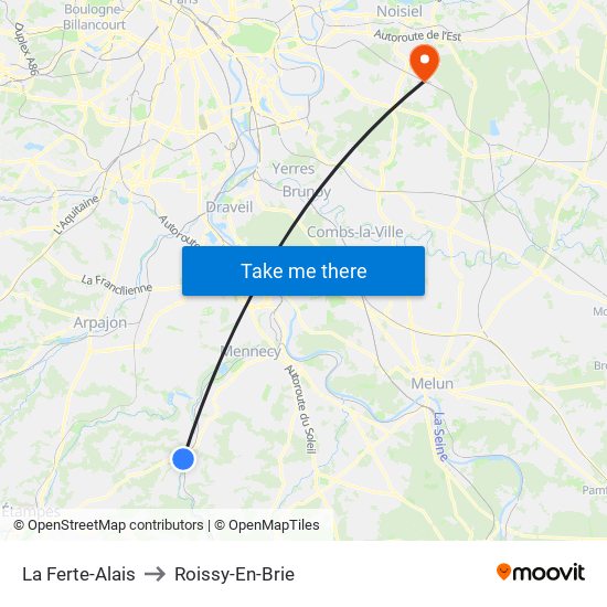 La Ferte-Alais to Roissy-En-Brie map