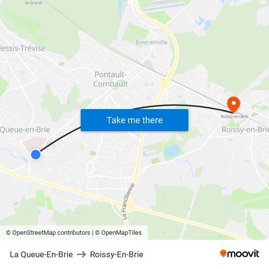 La Queue-En-Brie to Roissy-En-Brie map