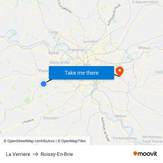 La Verriere to Roissy-En-Brie map