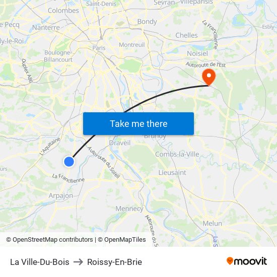 La Ville-Du-Bois to Roissy-En-Brie map