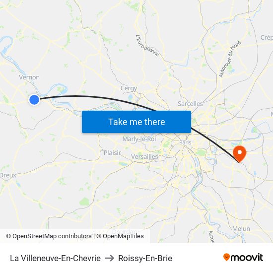 La Villeneuve-En-Chevrie to Roissy-En-Brie map