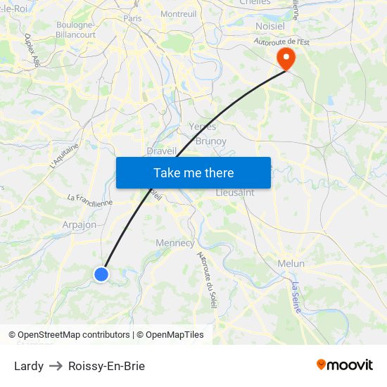 Lardy to Roissy-En-Brie map