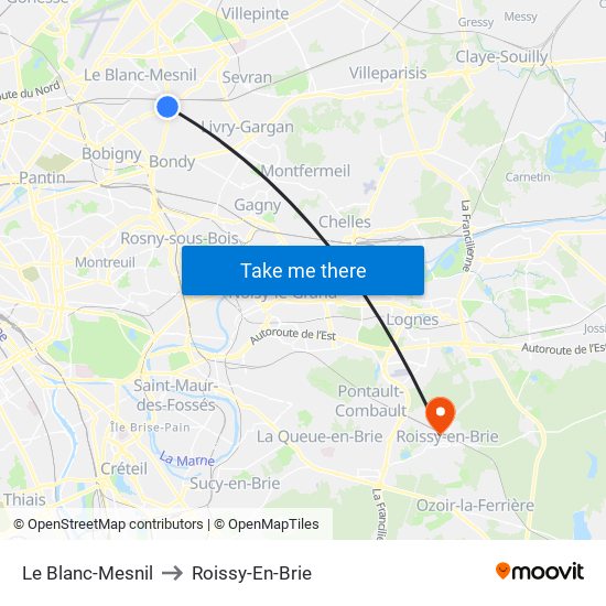 Le Blanc-Mesnil to Roissy-En-Brie map