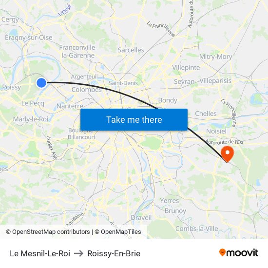 Le Mesnil-Le-Roi to Roissy-En-Brie map