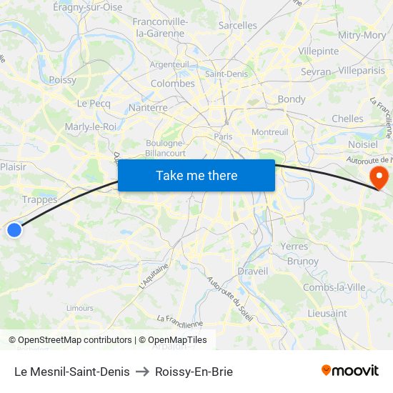 Le Mesnil-Saint-Denis to Roissy-En-Brie map