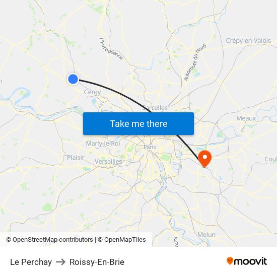 Le Perchay to Roissy-En-Brie map