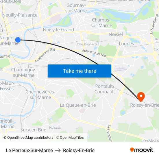 Le Perreux-Sur-Marne to Roissy-En-Brie map