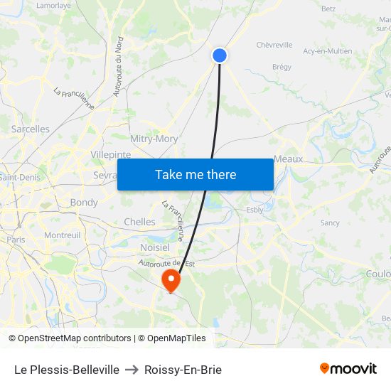 Le Plessis-Belleville to Roissy-En-Brie map