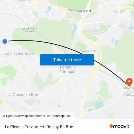 Le Plessis-Trevise to Roissy-En-Brie map