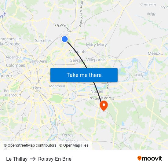 Le Thillay to Roissy-En-Brie map