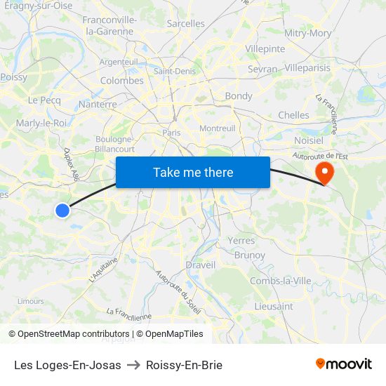 Les Loges-En-Josas to Roissy-En-Brie map