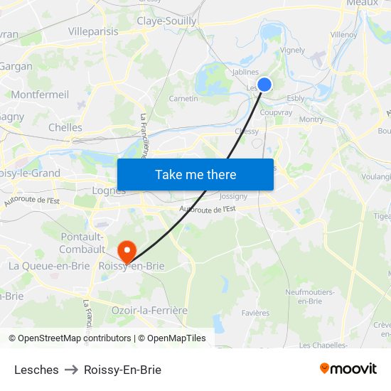 Lesches to Roissy-En-Brie map