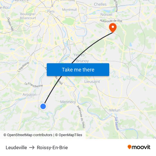 Leudeville to Roissy-En-Brie map