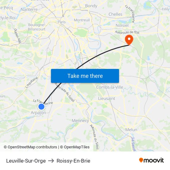 Leuville-Sur-Orge to Roissy-En-Brie map