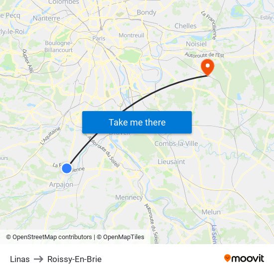 Linas to Roissy-En-Brie map