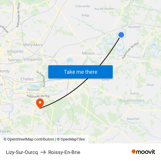 Lizy-Sur-Ourcq to Roissy-En-Brie map