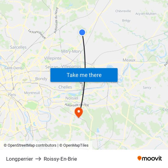 Longperrier to Roissy-En-Brie map