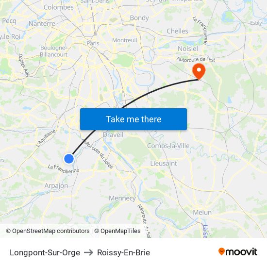 Longpont-Sur-Orge to Roissy-En-Brie map