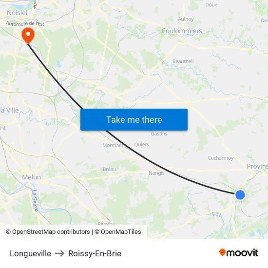 Longueville to Roissy-En-Brie map