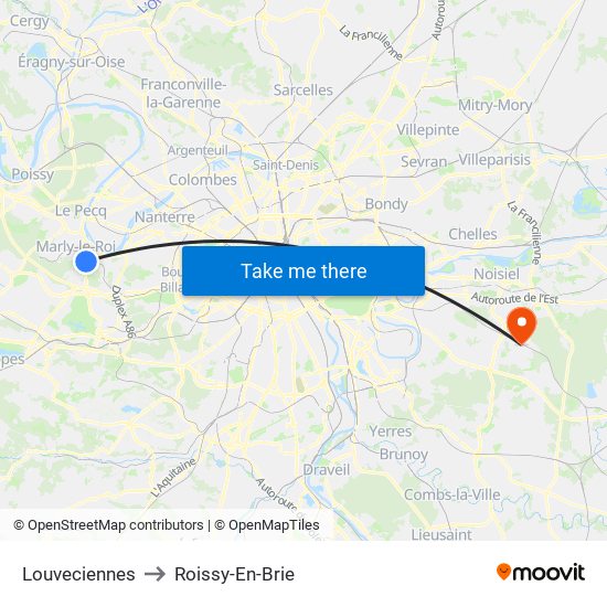 Louveciennes to Roissy-En-Brie map