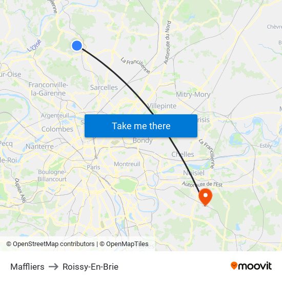 Maffliers to Roissy-En-Brie map