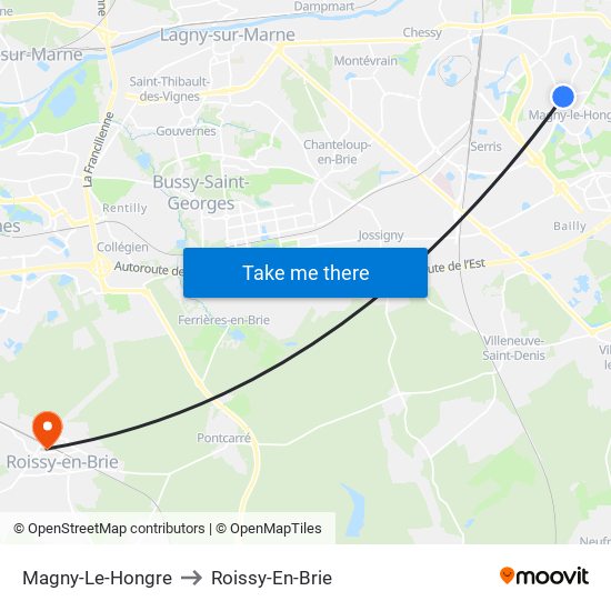 Magny-Le-Hongre to Roissy-En-Brie map