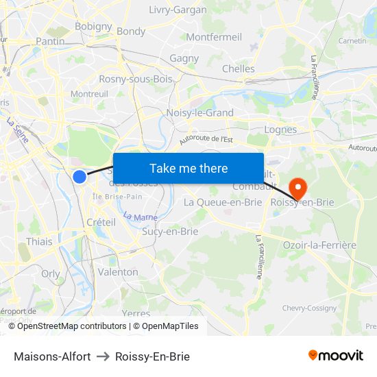 Maisons-Alfort to Roissy-En-Brie map