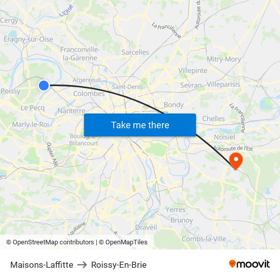 Maisons-Laffitte to Roissy-En-Brie map