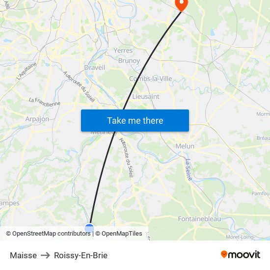 Maisse to Roissy-En-Brie map