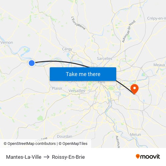 Mantes-La-Ville to Roissy-En-Brie map