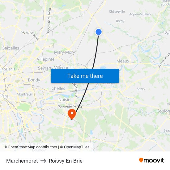 Marchemoret to Roissy-En-Brie map